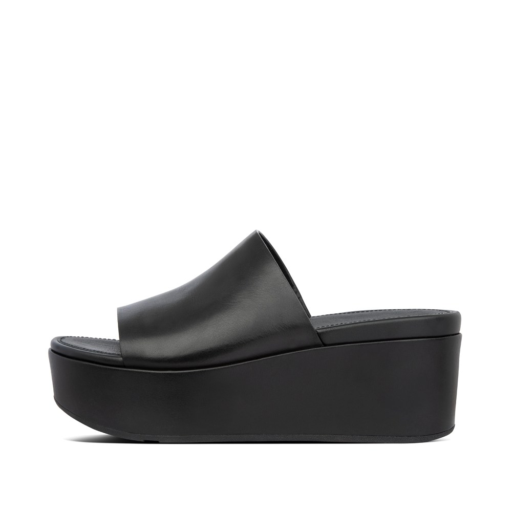 Fitflop Womens Wedge - Eloise Leather Slides - Black - 605-ECIBNY